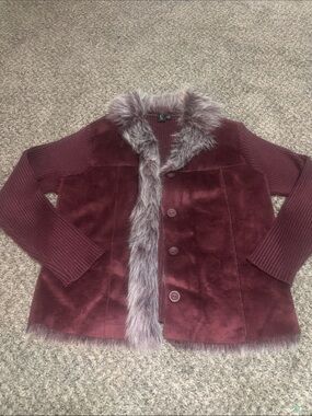 Capri Faux Fur Trim Maroon Jacket